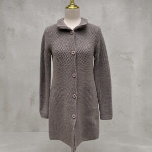 Cocogiò Cardigan Sweater S Mauve Taupe Italian Wool Blend Chunky Knit Minimalist